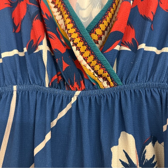 Floral V-Neck Maxi Dress - Blue and Red - Picture 9 of 12